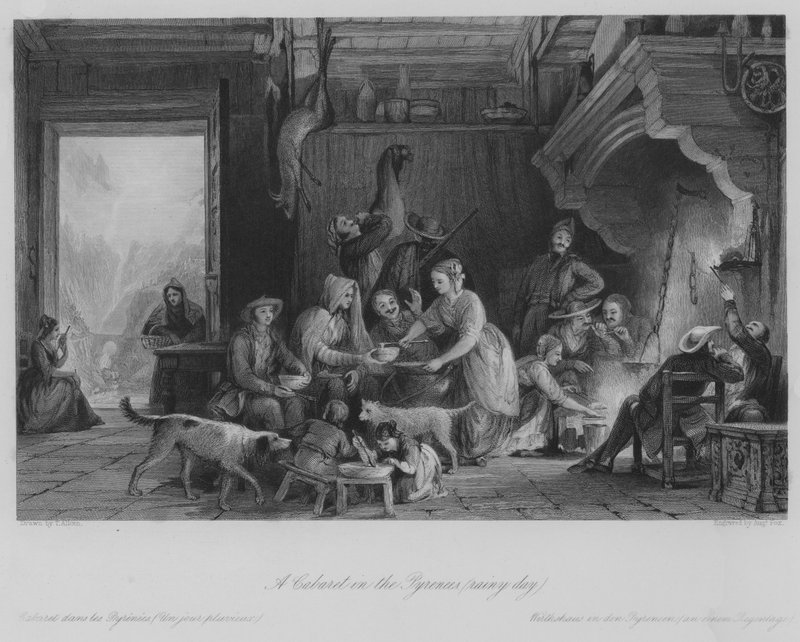 Un Cabaret dans les Pyrénées (jour de pluie) (gravure) - Thomas (after) Allom