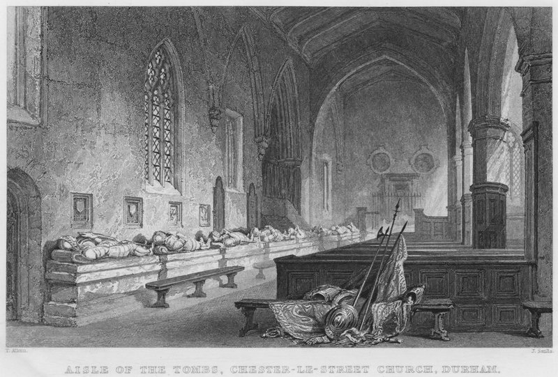 Allée des tombes, Église Chester-Le-Street, Durham (gravure) - Thomas (after) Allom