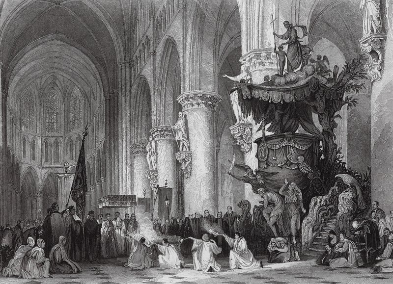 Cathédrale de Saint-Gudule, avec chaire sculptée célèbre, Bruxelles - Thomas (after) Allom