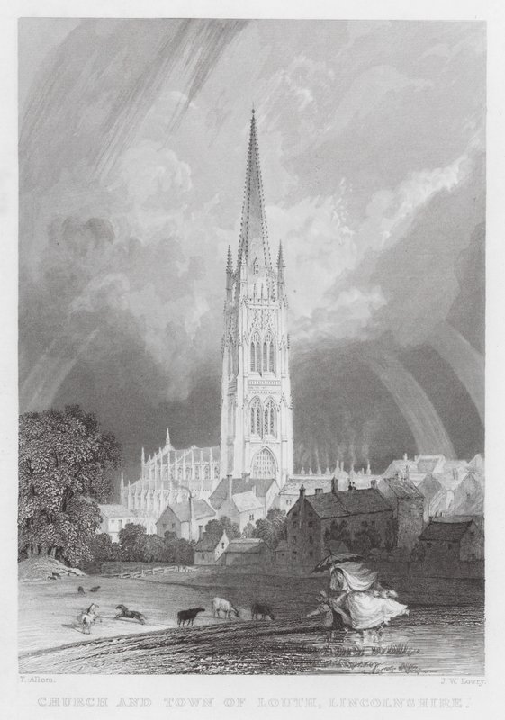 Église et ville de Louth, Lincolnshire (gravure) - Thomas (after) Allom