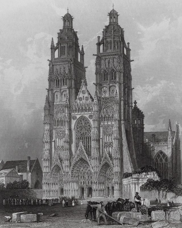 Extérieur de la Cathédrale Saint-Gatien, Tours - Thomas (after) Allom