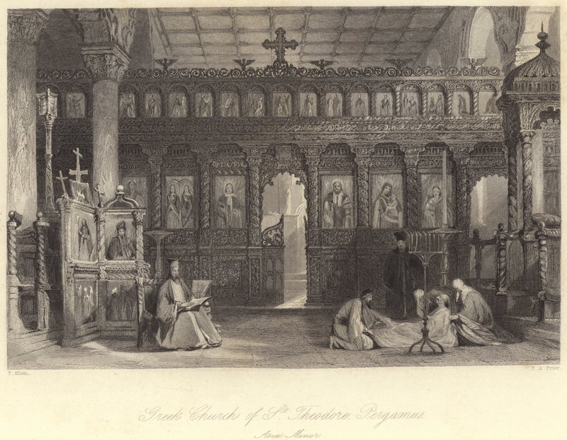 Église grecque de Saint Théodore, Pergame, Asie Mineure (gravure) - Thomas (after) Allom