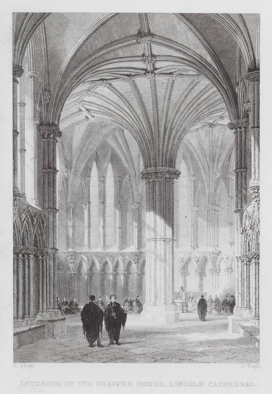 Intérieur de la salle capitulaire, cathédrale de Lincoln (gravure) - Thomas (after) Allom