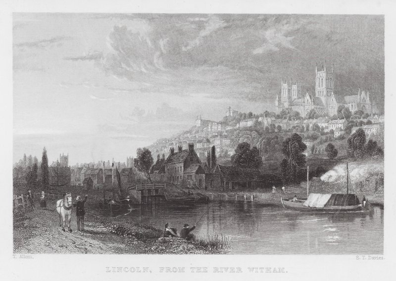 Lincoln, depuis la rivière Witham (gravure) - Thomas (after) Allom