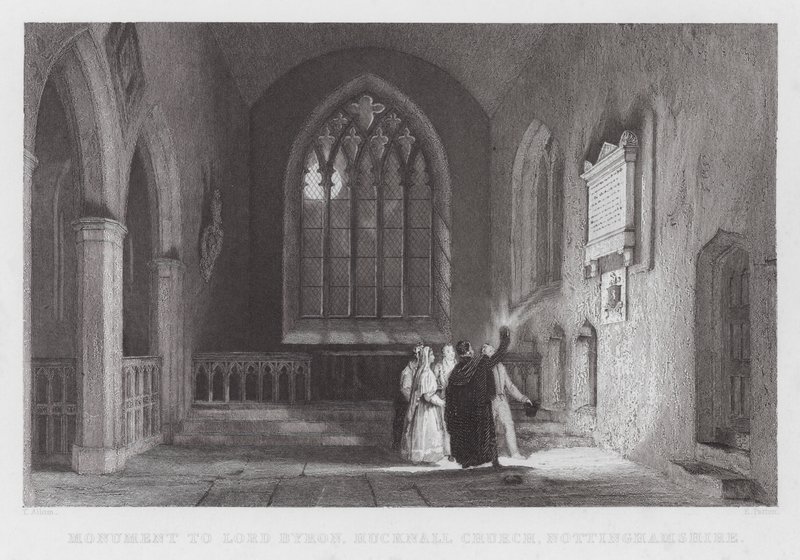 Monument à Lord Byron, église de Hucknall, Nottinghamshire (gravure) - Thomas (after) Allom