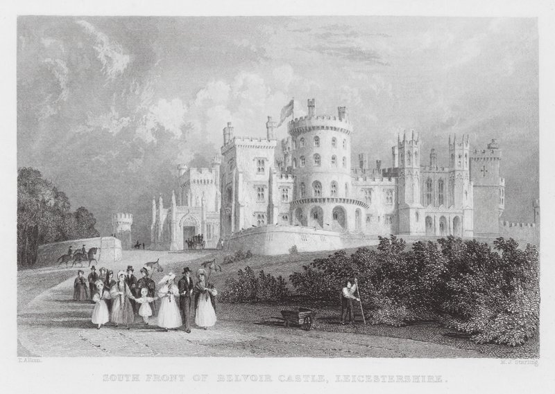 Façade sud du château de Belvoir, Leicestershire (gravure) - Thomas (after) Allom
