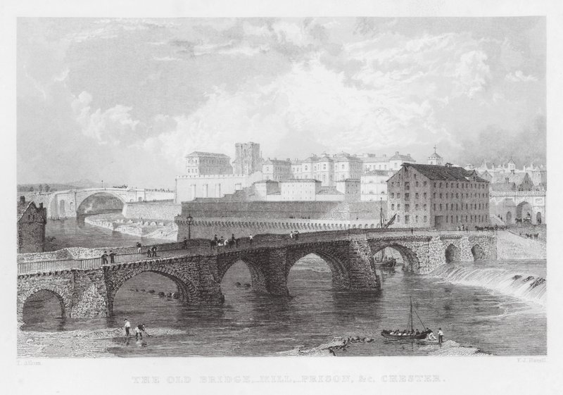 Le vieux pont, moulin, prison, etc., Chester (gravure) - Thomas (after) Allom