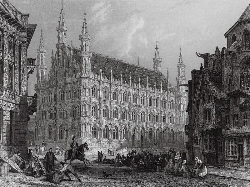 Hôtel de ville de Louvain, avec une partie de la cathédrale - Thomas (after) Allom