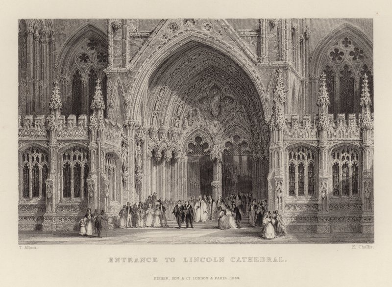 Entrée de la cathédrale de Lincoln - Thomas Allom