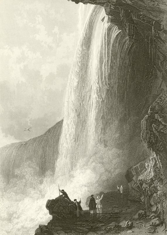 Chute du Fer à Cheval, Niagara. Entrée de la caverne, du côté anglais - Thomas Allom