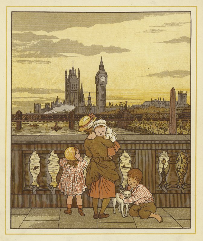 Une femme tenant un bébé avec deux enfants et un chien - Thomas Crane
