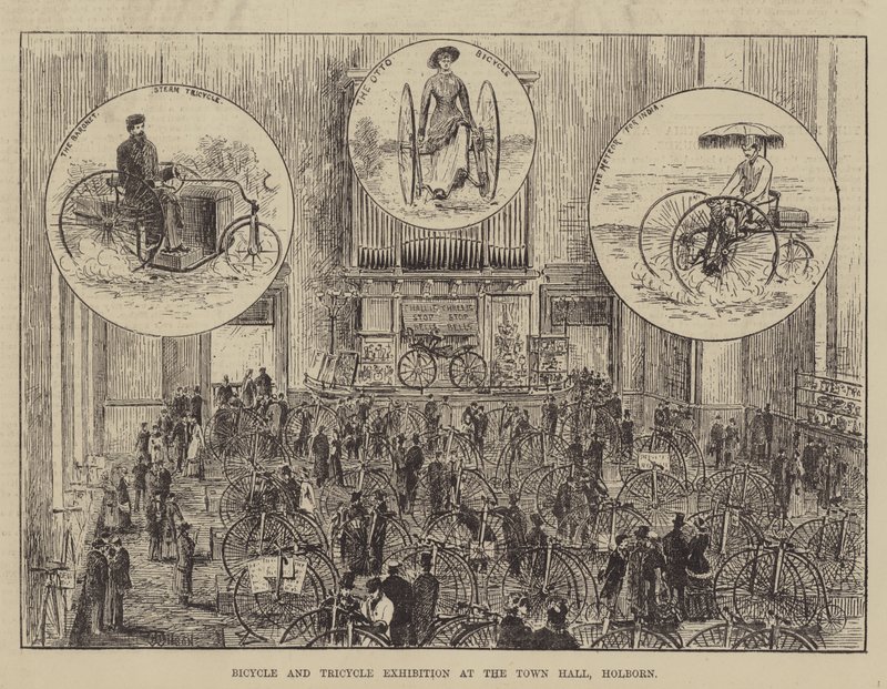 Exposition de bicyclettes et tricycles à la mairie de Holborn - Thomas Harrington Wilson