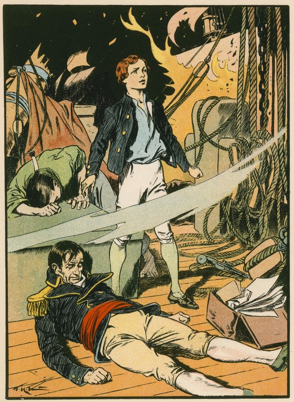 Casabianca sur le bateau en flammes (lithographie couleur) - Thomas Heath Robinson