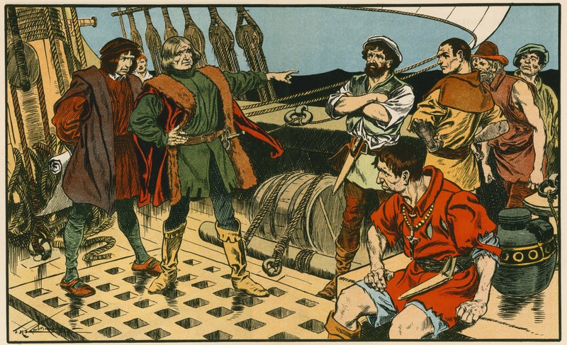 Christophe Colomb lors de son voyage en Amérique (lithographie couleur) - Thomas Heath Robinson