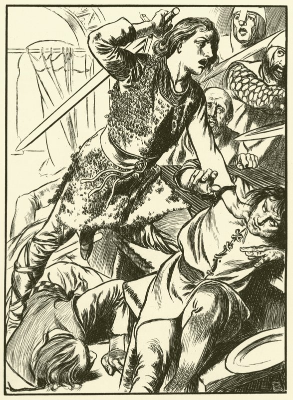 Hereward et ses hommes attaquent les Normands (gravure) - Thomas Heath Robinson