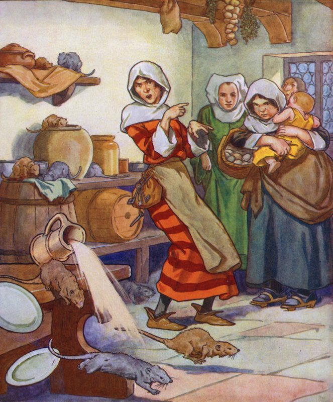 Illustration pour Le joueur de flûte de Hamelin (lithographie couleur) - Thomas Heath Robinson