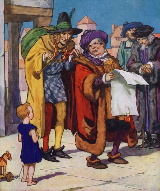 Illustration pour Le joueur de flûte de Hamelin (lithographie couleur) - Thomas Heath Robinson