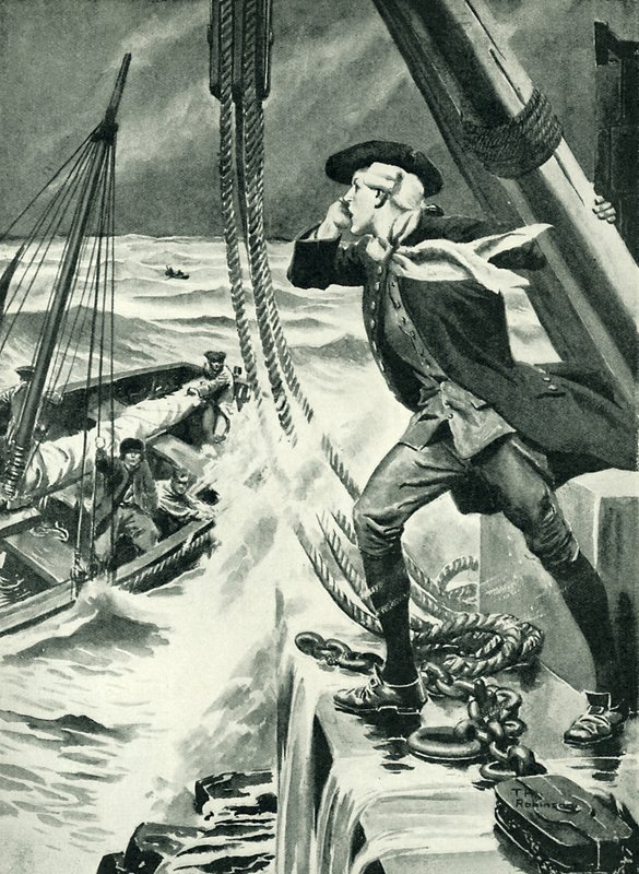 John Smeaton au travail sur son phare (litho) - Thomas Heath Robinson