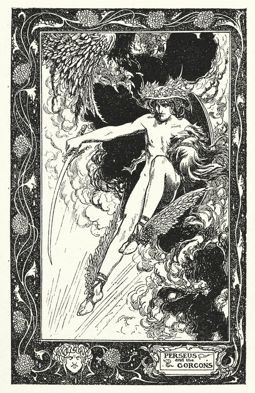 Persée et Gorgones (lithographie) - Thomas Heath Robinson