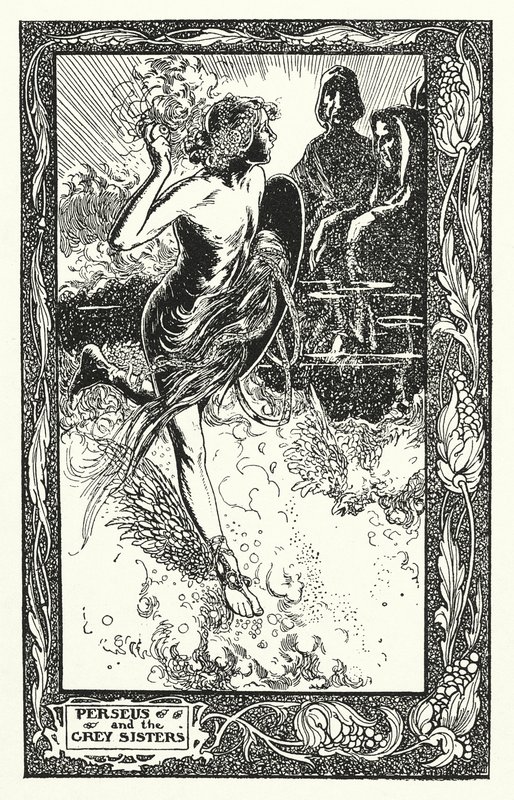 Persée et les sœurs grises (lithographie) - Thomas Heath Robinson