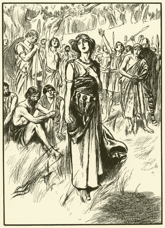 La reine Boadicée et ses soldats (gravure) - Thomas Heath Robinson