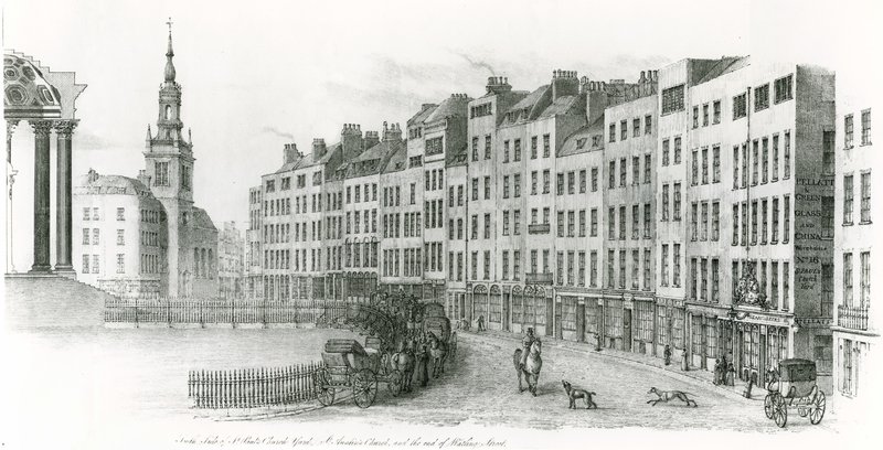 Côté sud de la cathédrale Saint-Paul, Londres, cimetière, église Saint-Austin et fin de Watling Street - Thomas Hornor