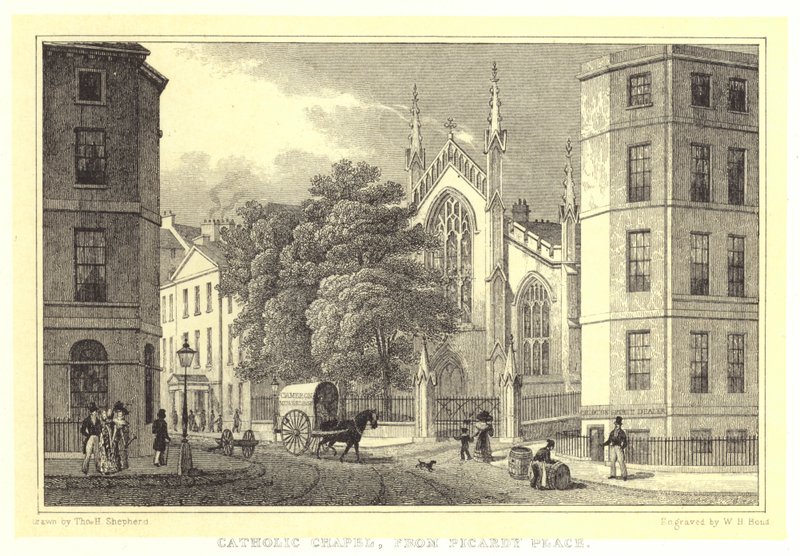 Chapelle catholique, depuis Picardy Place (gravure) - Thomas Hosmer (after) Shepherd
