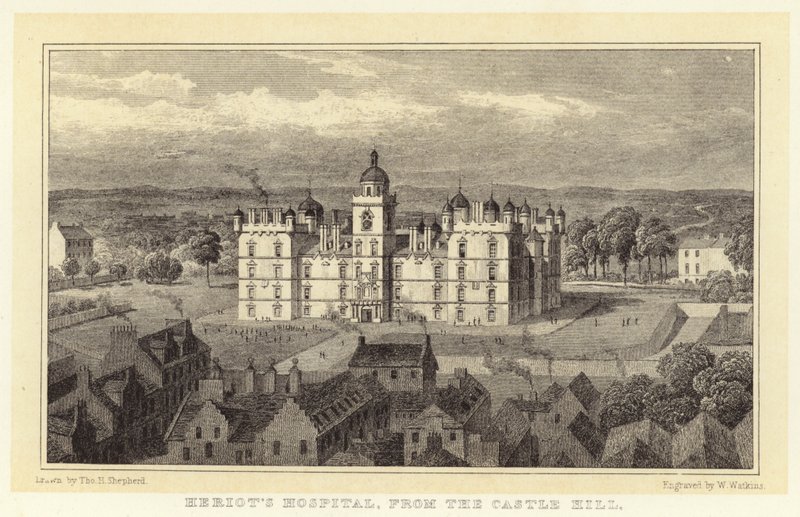 Hôpital de Heriot, depuis Castle Hill - Thomas Hosmer (after) Shepherd
