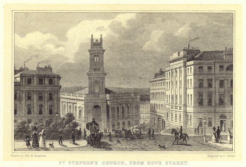Église Saint-Étienne, depuis Howe Street - Thomas Hosmer (after) Shepherd