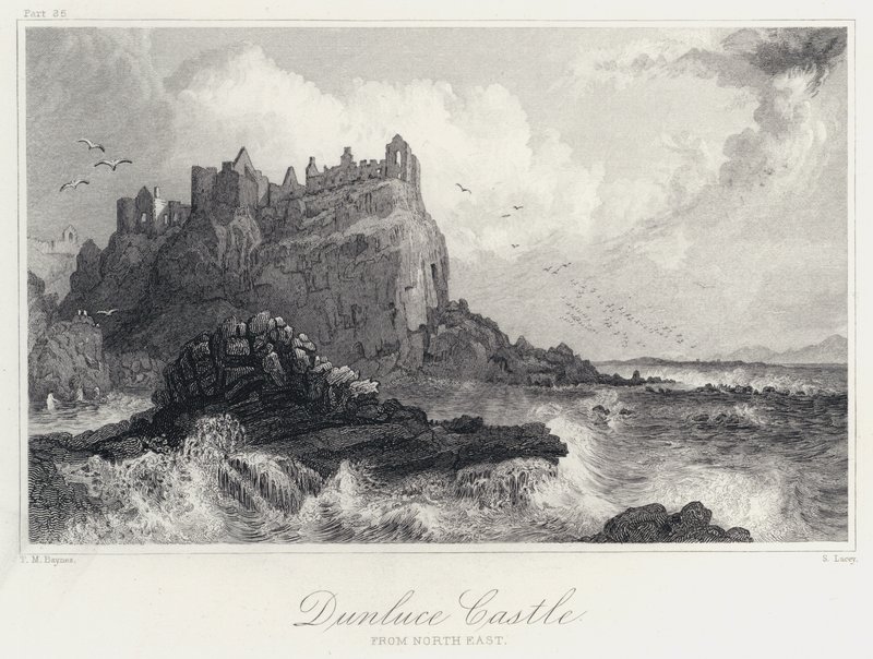 Château de Dunluce, du nord-est (gravure) - Thomas Mann (after) Baynes