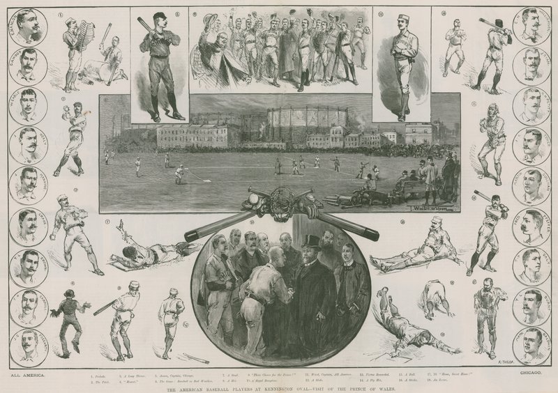 Les joueurs de baseball américains à Kennington Oval - visite du Prince de Galles (gravure) - Thomas Walter Wilson