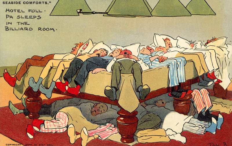 Hôtel complet, papa dort dans la salle de billard (chromolitho) - Tom Browne