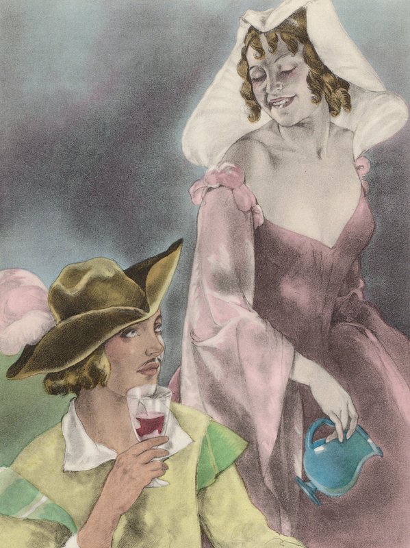 Brunelleschi illustration for Contes et Nouvelles de La Fontaine (colour litho) - Umberto (after) Brunelleschi