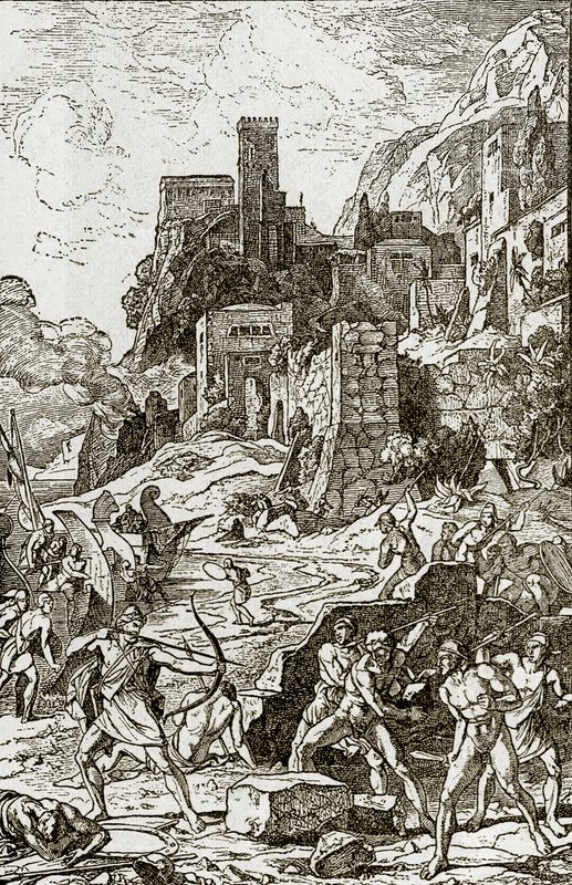 Les Vikings attaquant les Celtes, illustration de The Story of Man par J.W. Buel - Unknown