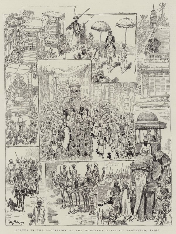 Scènes de la procession au festival de Mohurrum, Hyderabad, Inde - Victor Armand Poirson