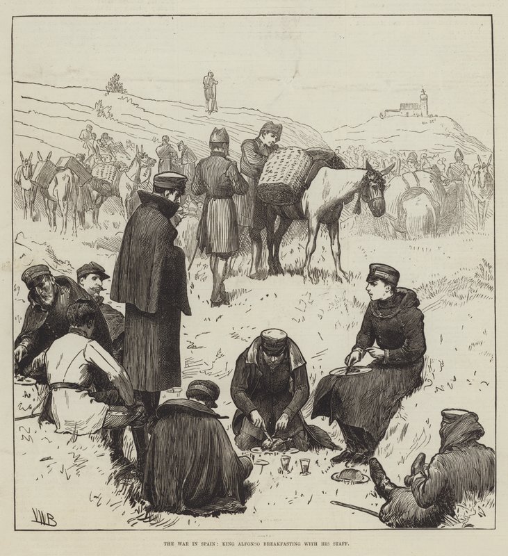 La guerre en Espagne, le roi Alfonso déjeunant avec son état-major - Valentine Walter Lewis Bromley