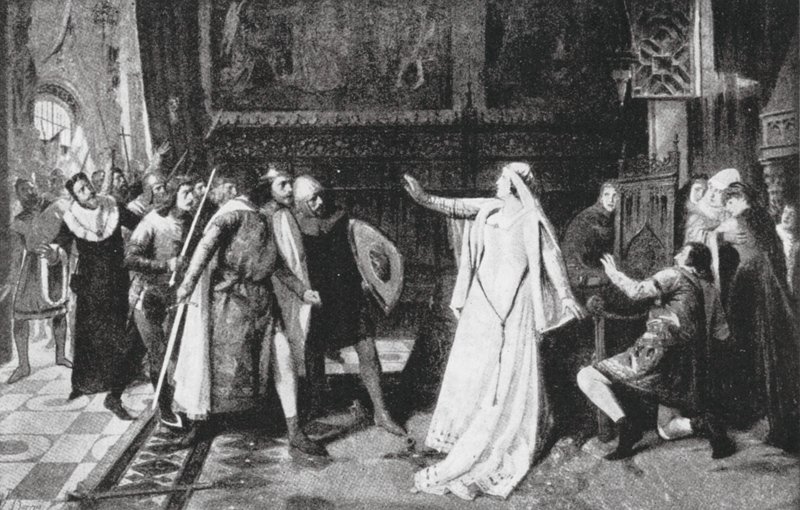 Maria de Molina repoussant les nobles (lithographie) - Vicente Borras Abella