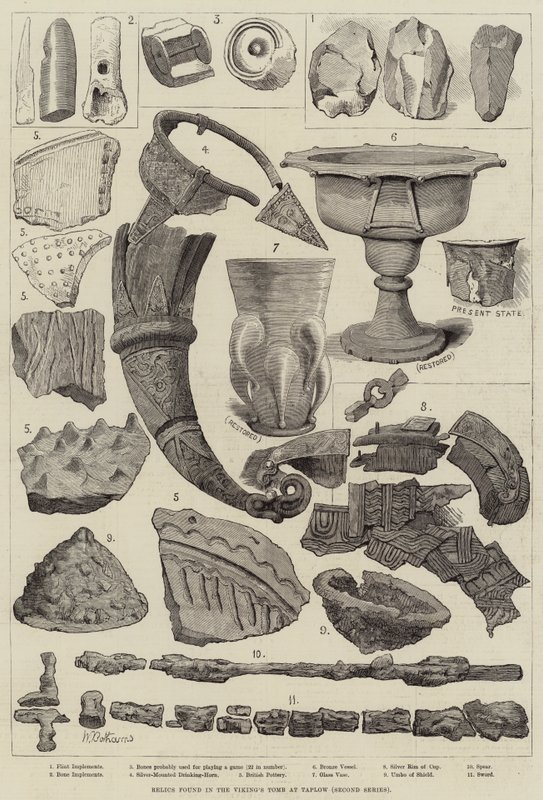 Reliques trouvées dans la tombe du Viking à Taplow - Walter Bothams