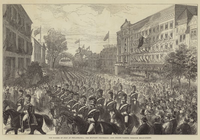 Le 4 juillet à Philadelphie, la procession militaire, les troupes de la ville traversant Broad-Street - Walter Paget