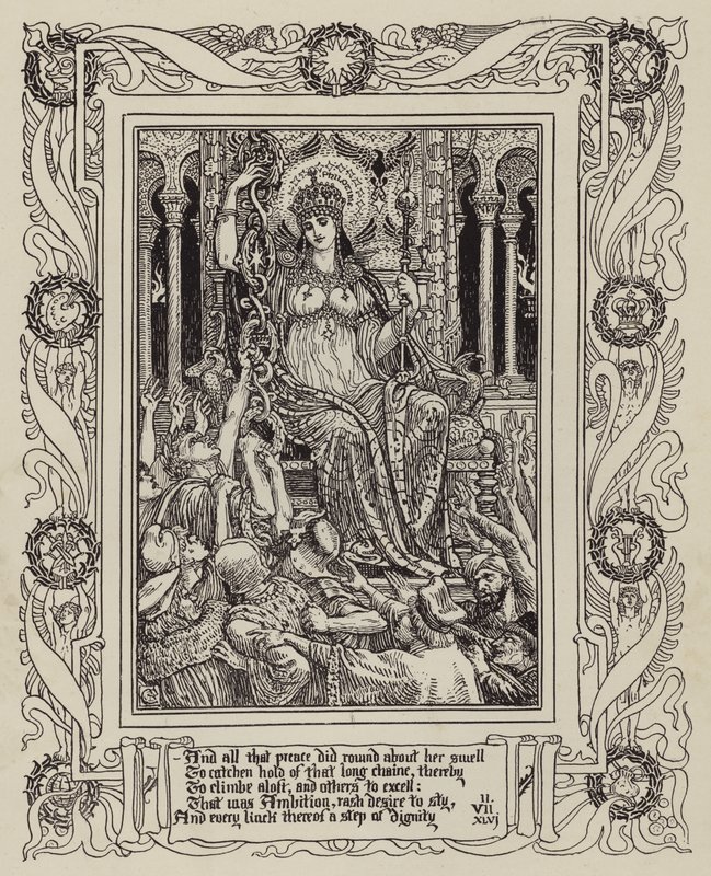 Page de la nouvelle édition illustrée de La Reine des Fées de Spenser - Walter (after) Crane