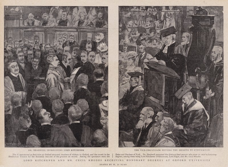 Lord Kitchener et M. Cecil Rhodes recevant des diplômes honorifiques à l