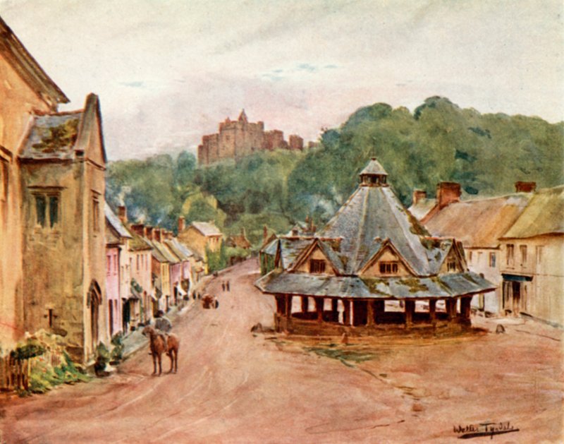Château de Dunster et marché de fil (lithographie en couleur) - Walter Frederick Roofe Tyndale