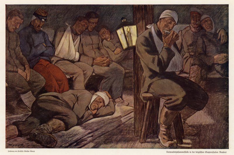 Soldats blessés à la station de triage des blessés à Roulers, Belgique, Première Guerre mondiale - Walter Georgi