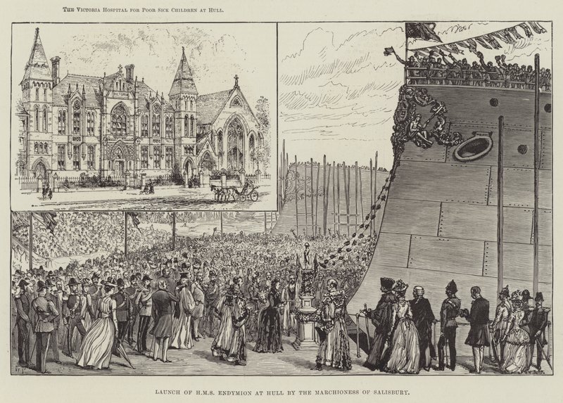 Lancement du HMS Endymion à Hull par la marquise de Salisbury - Walter Paget