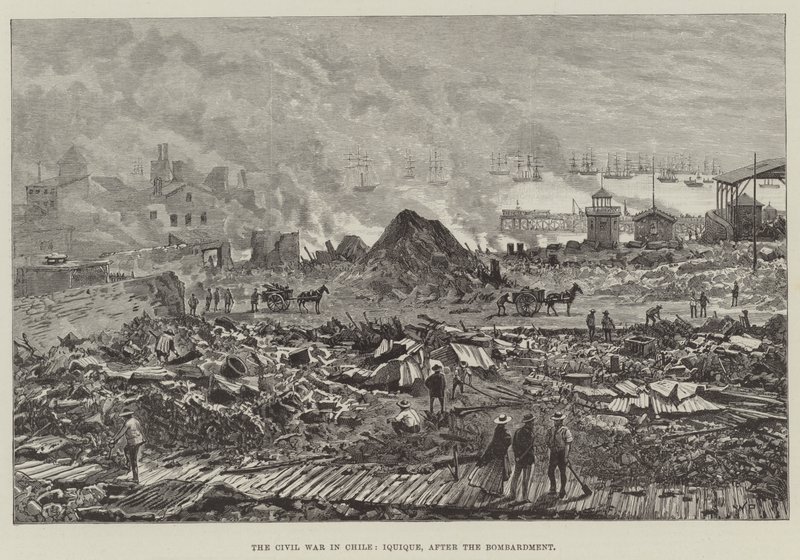 La guerre civile au Chili, Iquique, après le bombardement - Walter Paget