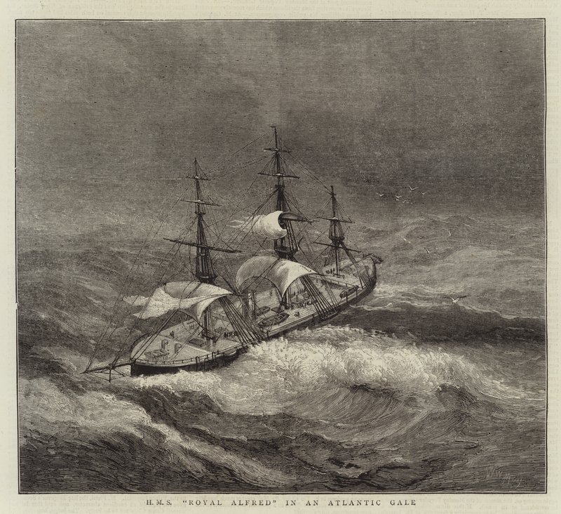 HMS Royal Alfred dans une tempête atlantique - Walter William May