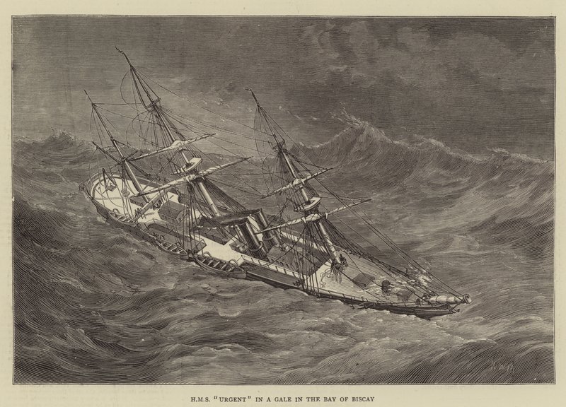 HMS Urgent dans une tempête dans la baie de Biscaye - Walter William May