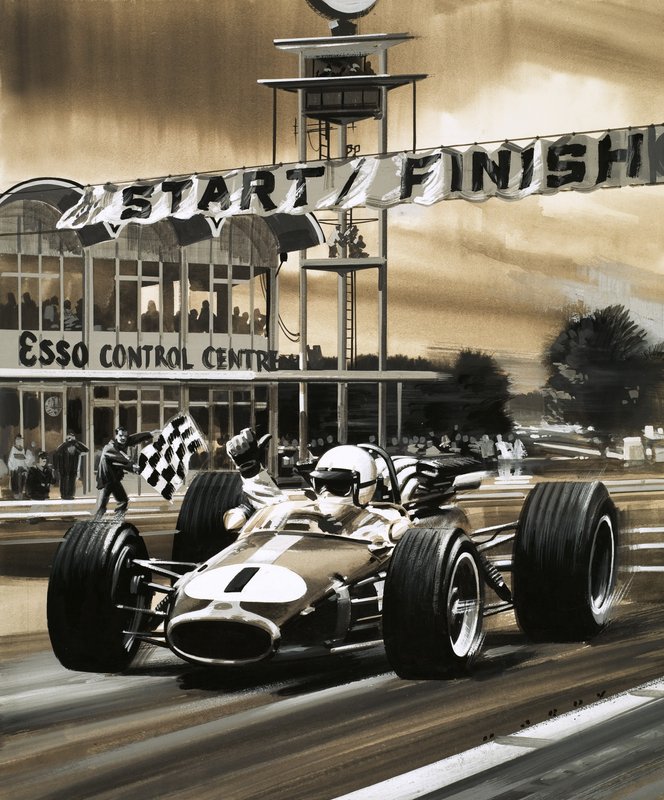 Jack Brabham fait le signe du pouce en l