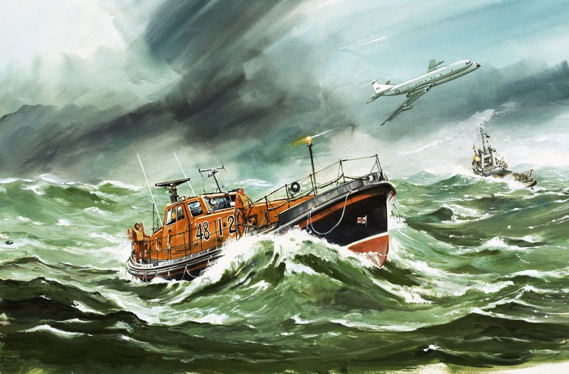 Le canot de sauvetage Oakley de 15 mètres de la RNLI en route vers un navire en difficulté - Wilf (20th century) Hardy