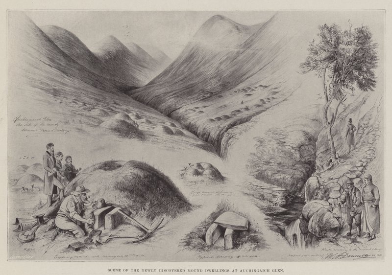Scène des habitations en monticule nouvellement découvertes à Auchingaich Glen - William A. Donnelly